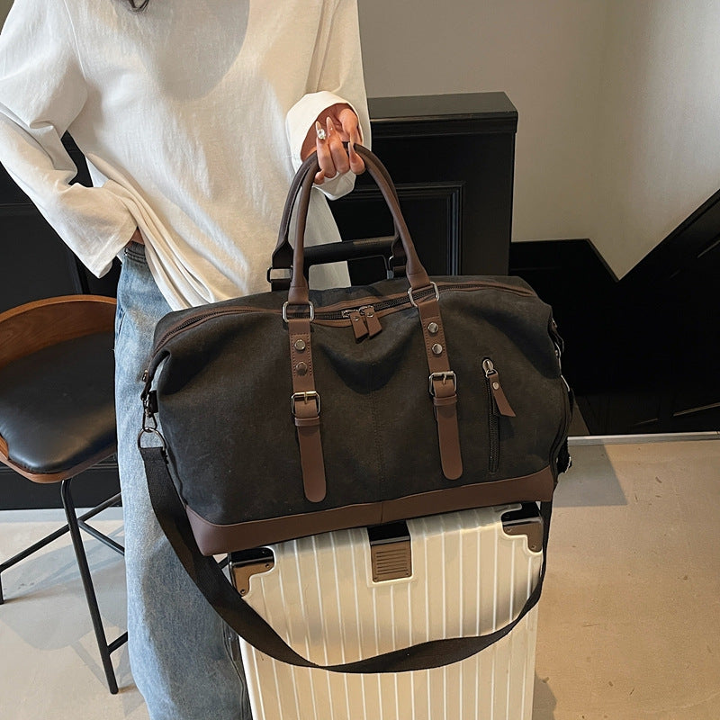 Heritage Canvas Weekender Bag with Leather Trim and Detachable Strap