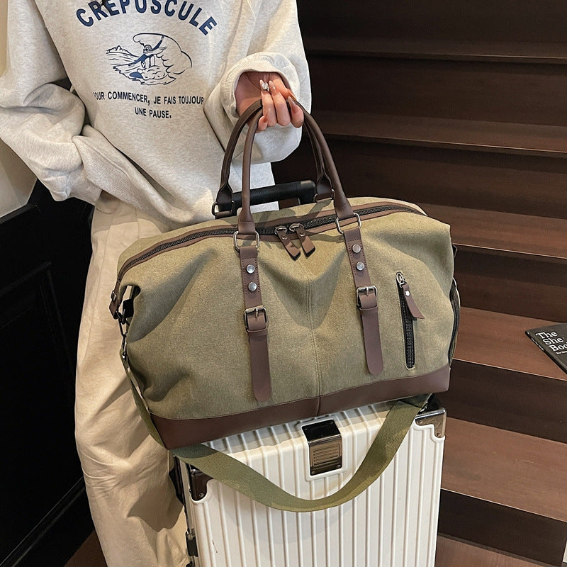 Heritage Canvas Weekender Bag with Leather Trim and Detachable Strap