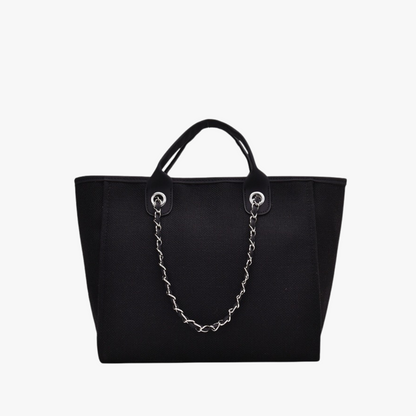 Large Canvas Tote Bag with Chain Strap and Leather Handles