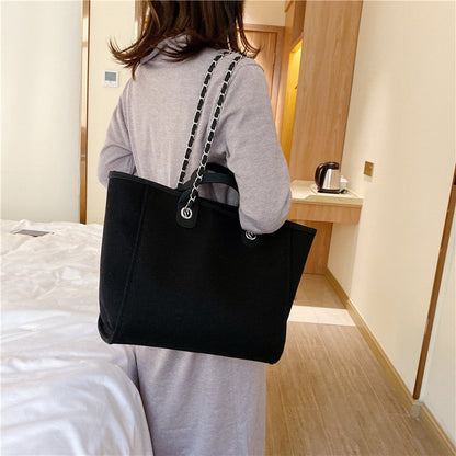 Large Canvas Tote Bag with Chain Strap and Leather Handles