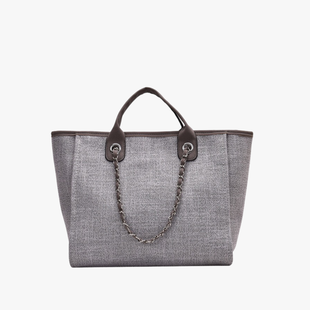 Large Canvas Tote Bag with Chain Strap and Leather Handles