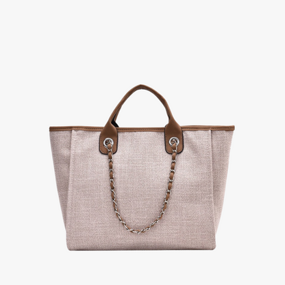Large Canvas Tote Bag with Chain Strap and Leather Handles