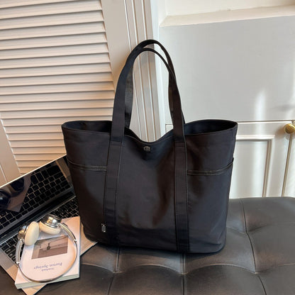 Large Canvas Tote Bag with Contrast Trim and Side Pockets