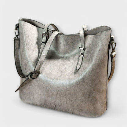 Large Leather Shoulder Bag with Adjustable Buckle Straps