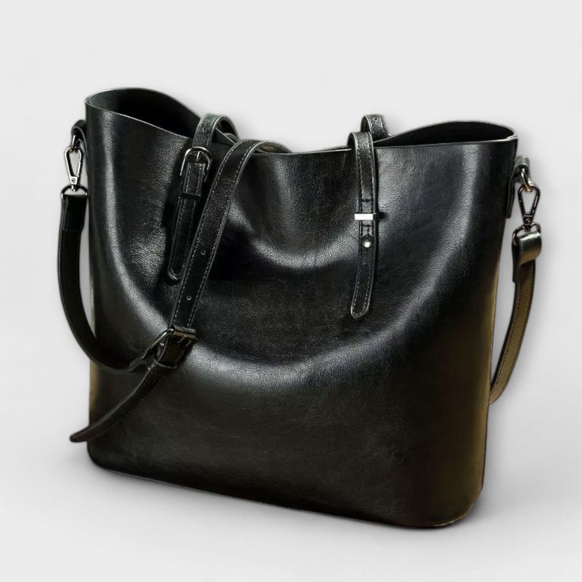 Large Leather Shoulder Bag with Adjustable Buckle Straps