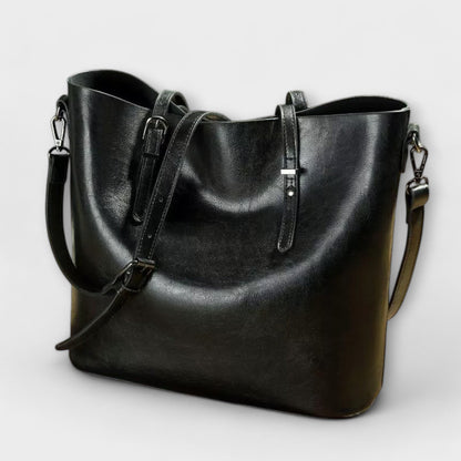 Large Leather Shoulder Bag with Adjustable Buckle Straps