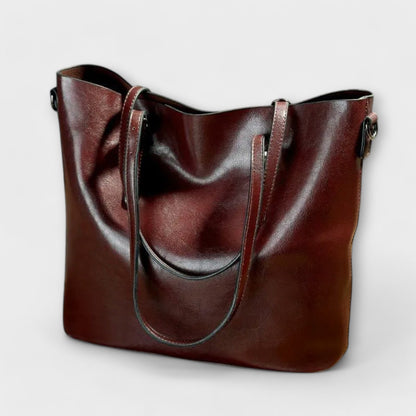 Large Leather Shoulder Bag with Adjustable Buckle Straps