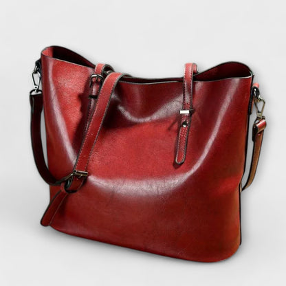 Large Leather Shoulder Bag with Adjustable Buckle Straps
