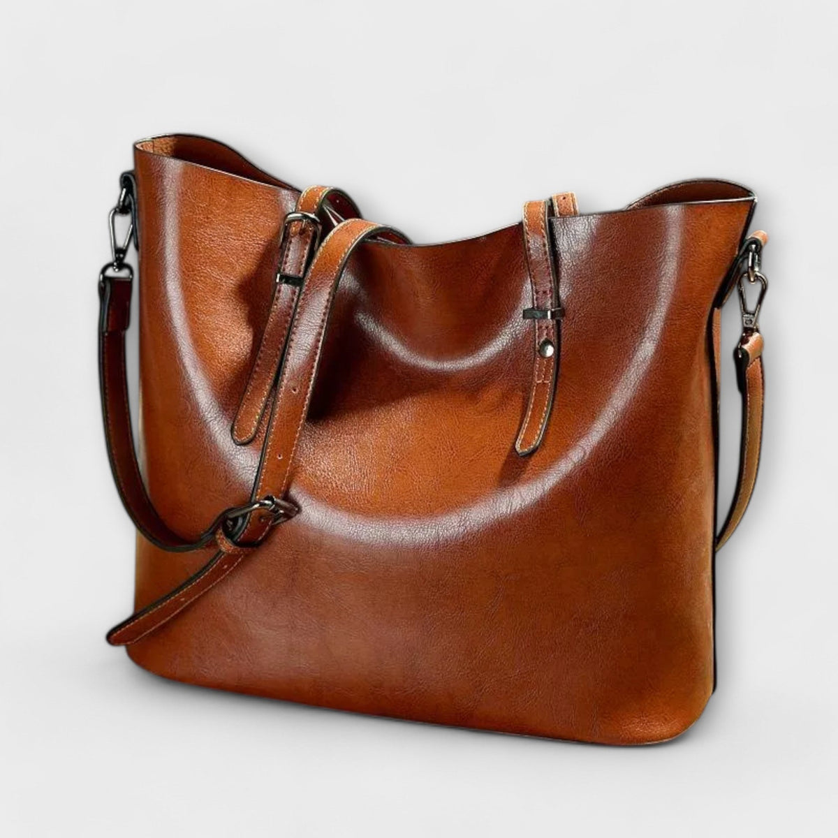 Large Leather Shoulder Bag with Adjustable Buckle Straps