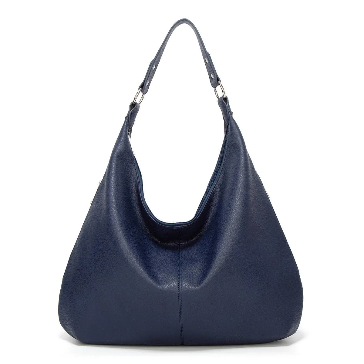 Large Leather Shoulder Bag with Silver Hardware