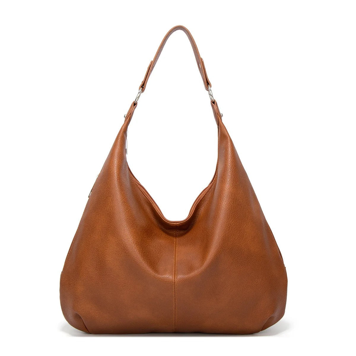 Large Leather Shoulder Bag with Silver Hardware