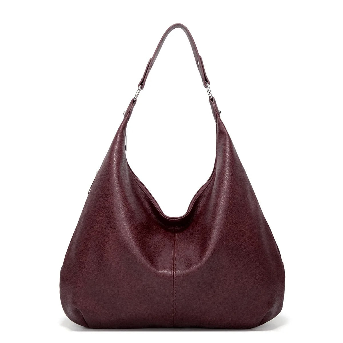 Large Leather Shoulder Bag with Silver Hardware