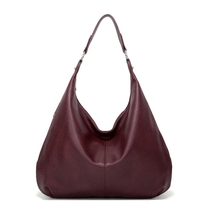 Large Leather Shoulder Bag with Silver Hardware