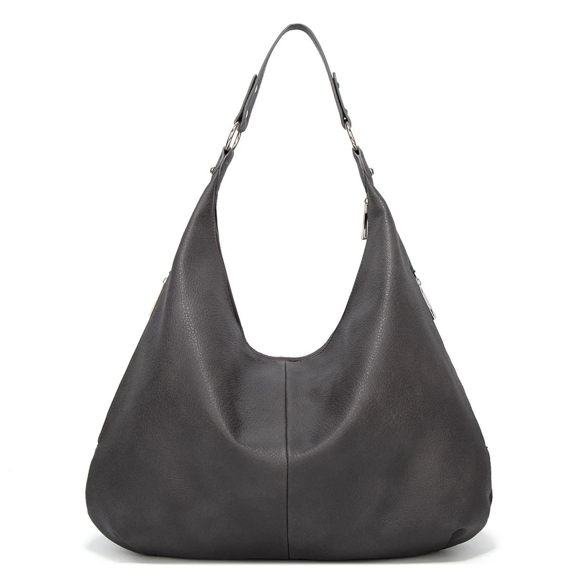 Large Leather Shoulder Bag with Silver Hardware