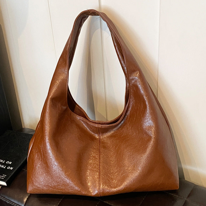 Large Leather Shoulder Bag with Soft Structured Shape