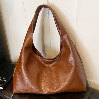 Large Leather Shoulder Bag with Soft Structured Shape