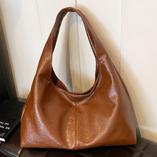 Large Leather Shoulder Bag with Soft Structured Shape