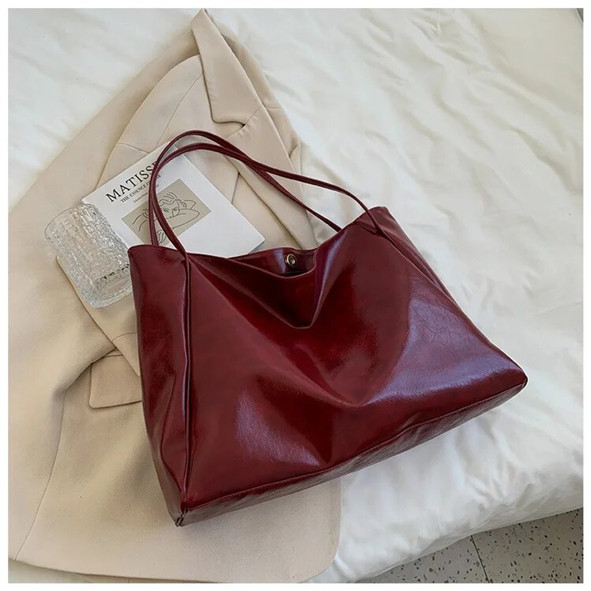 Large Leather Shoulder Bag with Twin Handles