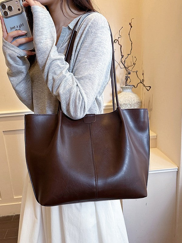 Large Leather Tote Bag with Centre Seam Detail