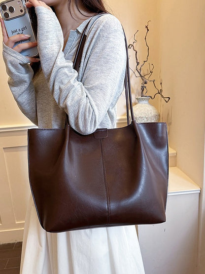 Large Leather Tote Bag with Centre Seam Detail