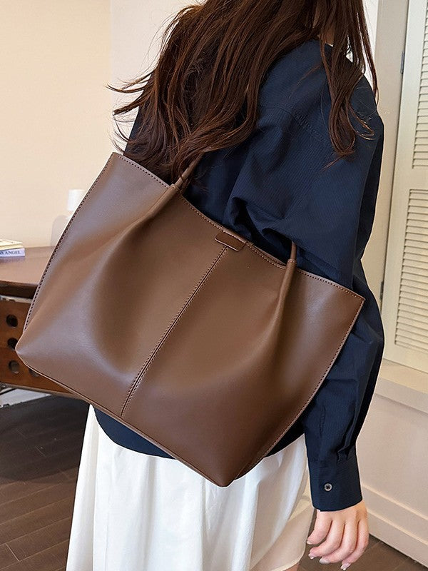 Large Leather Tote Bag with Centre Seam Detail