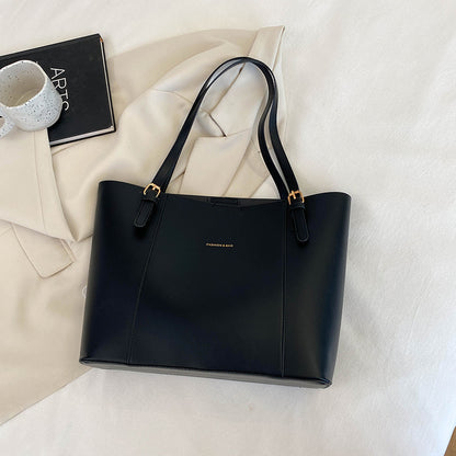 Large Leather Tote Bag with Colour Block Panel and Gold Hardware