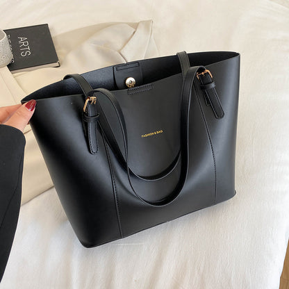 Large Leather Tote Bag with Colour Block Panel and Gold Hardware
