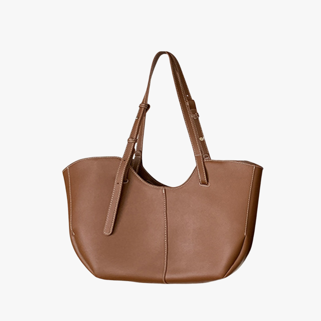 Large Leather Tote Bag with Contrast Stitching