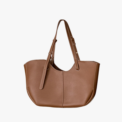 Large Leather Tote Bag with Contrast Stitching