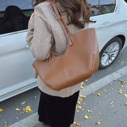 Large Leather Tote Bag with Contrast Stitching