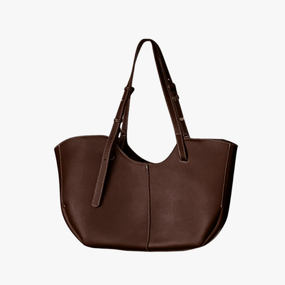 Large Leather Tote Bag with Contrast Stitching