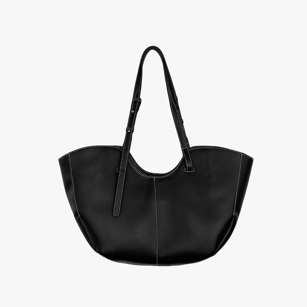 Large Leather Tote Bag with Contrast Stitching