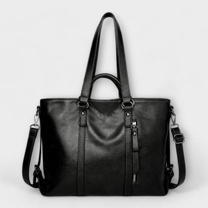 Large Leather Tote Bag with Detachable Shoulder Strap and Side Zip Pocket