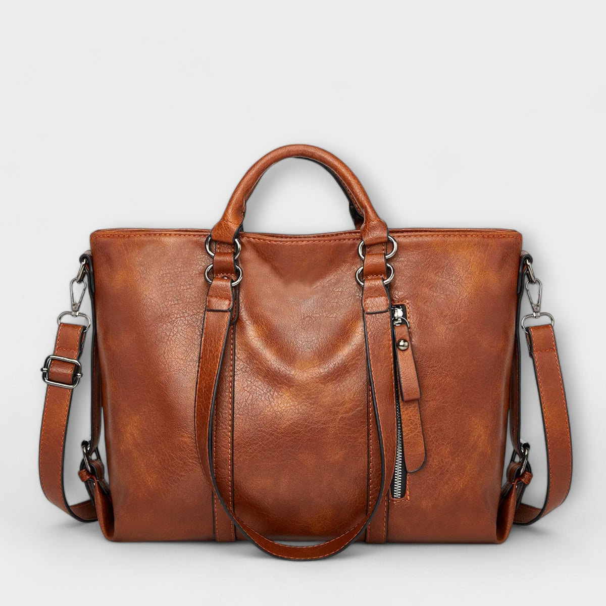 Large Leather Tote Bag with Detachable Shoulder Strap and Side Zip Pocket