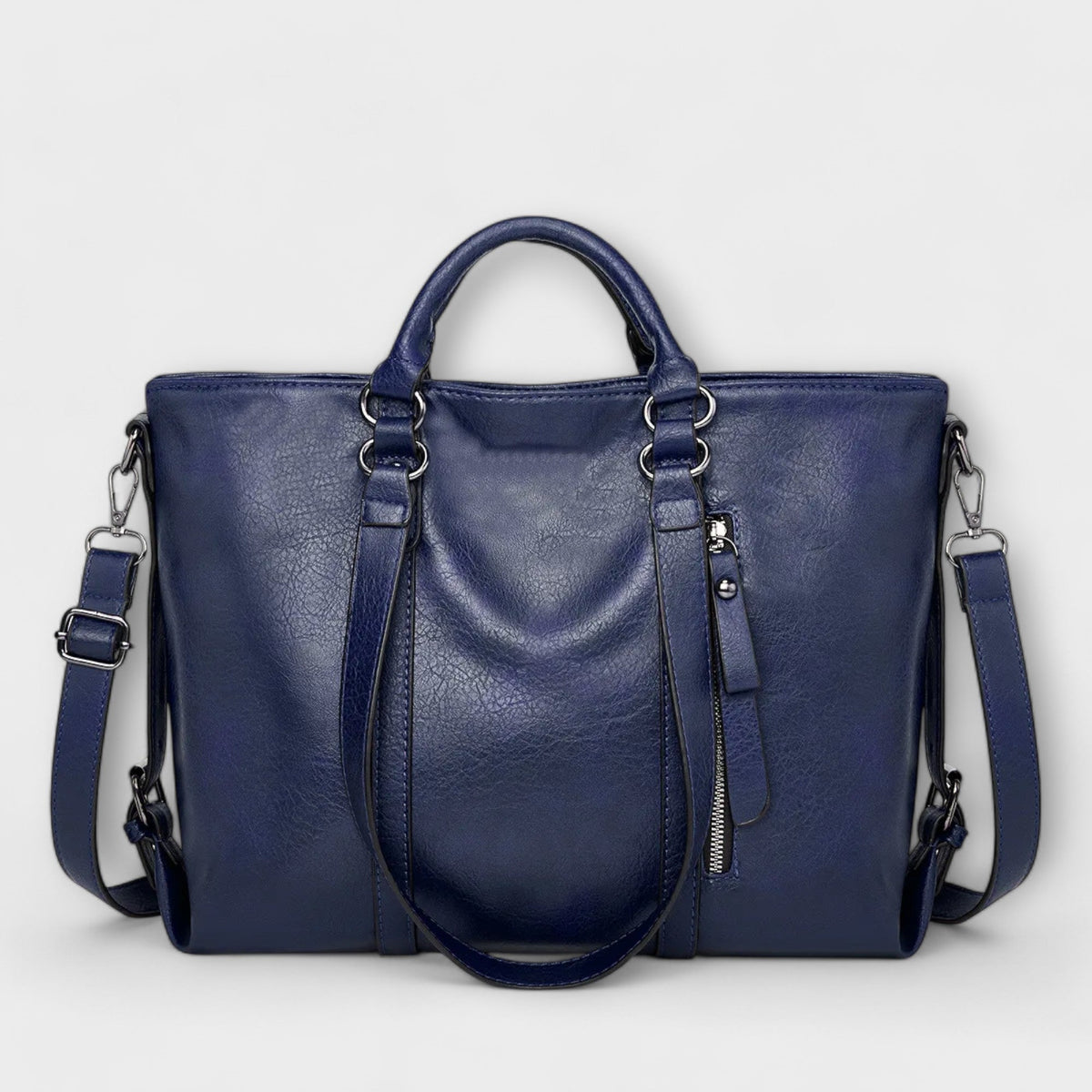 Large Leather Tote Bag with Detachable Shoulder Strap and Side Zip Pocket