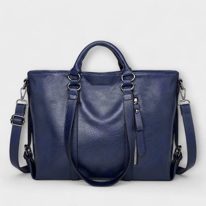 Large Leather Tote Bag with Detachable Shoulder Strap and Side Zip Pocket