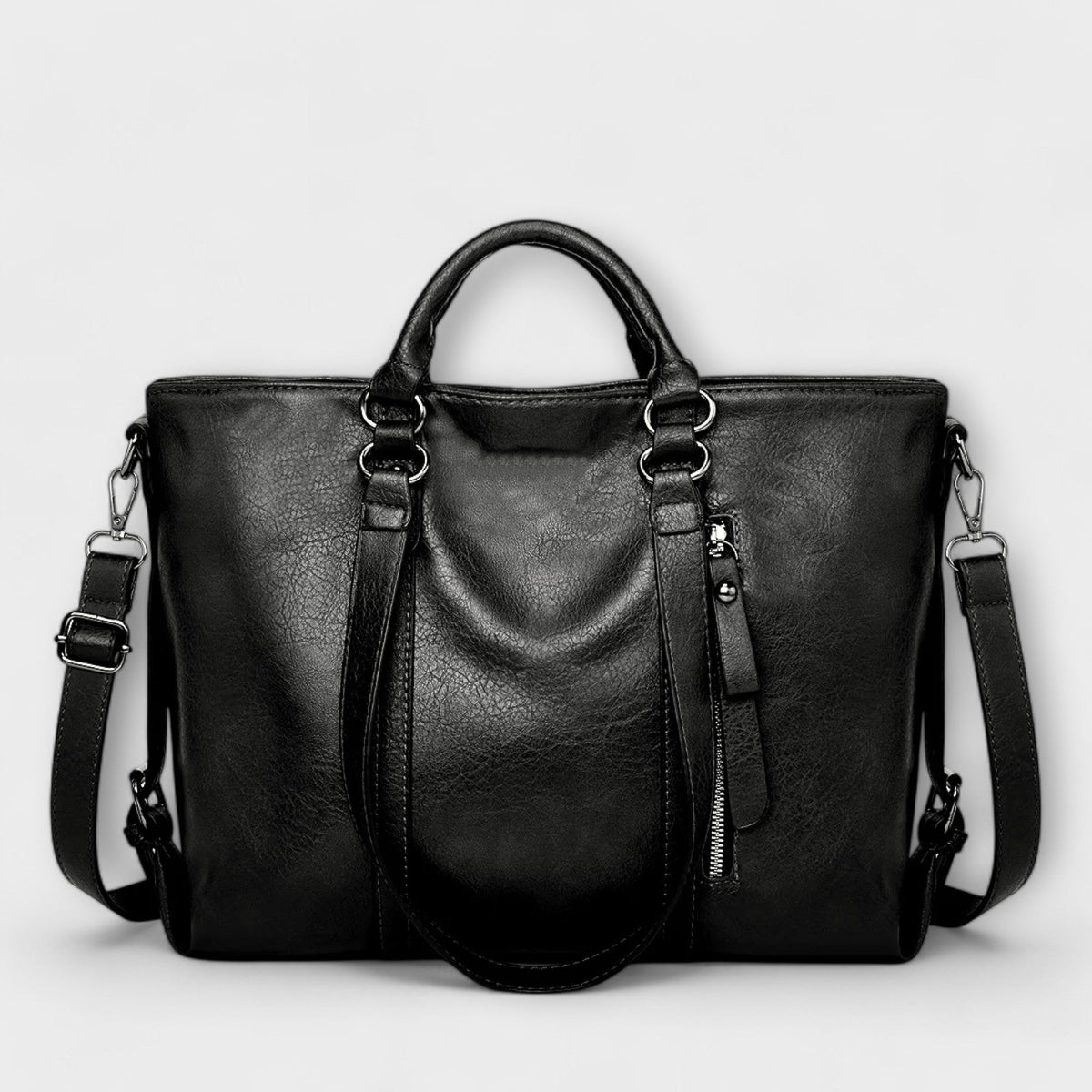 Large Leather Tote Bag with Detachable Shoulder Strap and Side Zip Pocket