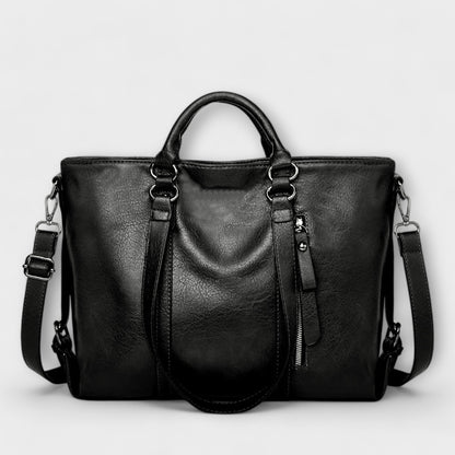 Large Leather Tote Bag with Detachable Shoulder Strap and Side Zip Pocket