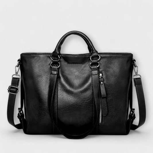 Large Leather Tote Bag with Detachable Shoulder Strap and Side Zip Pocket