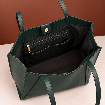 Large Leather Tote Bag with Double Shoulder Straps