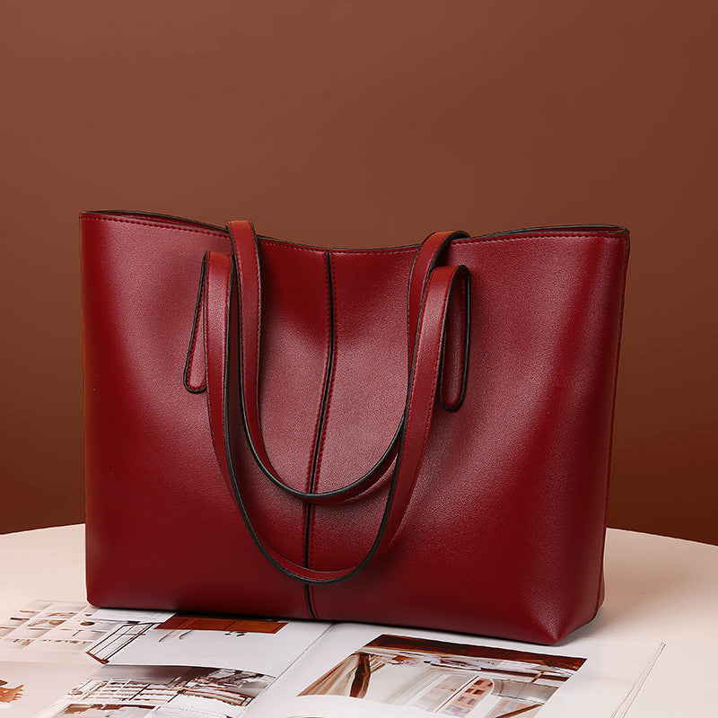 Large Leather Tote Bag with Double Shoulder Straps
