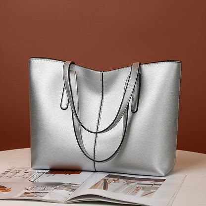 Large Leather Tote Bag with Double Shoulder Straps