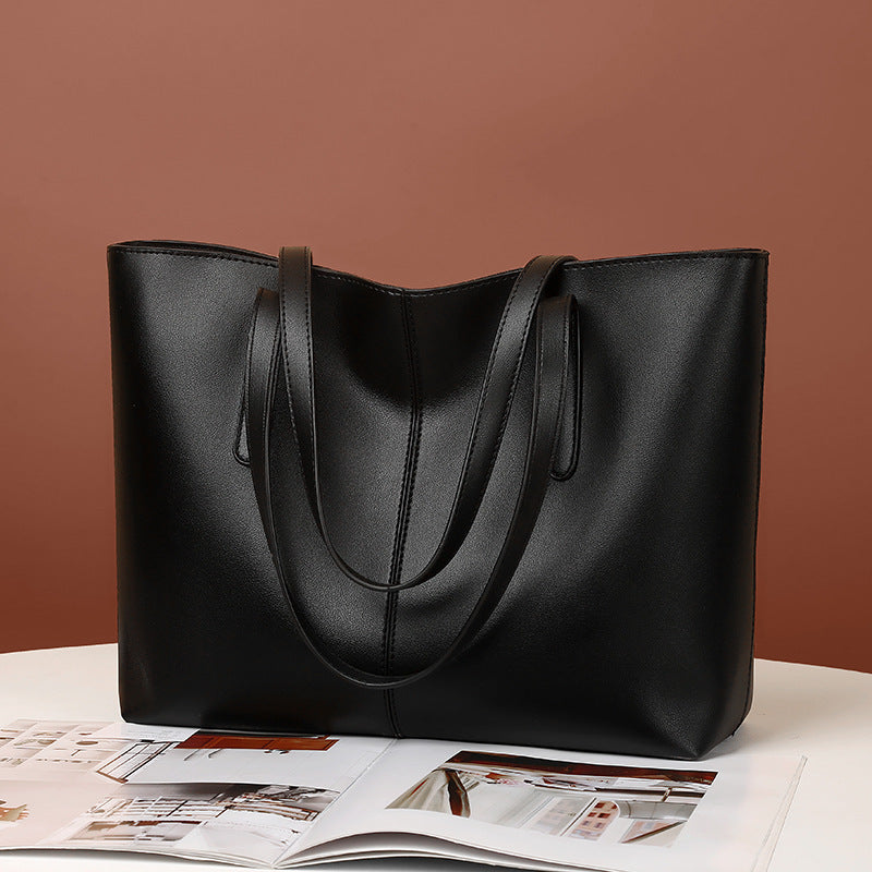 Large Leather Tote Bag with Double Shoulder Straps