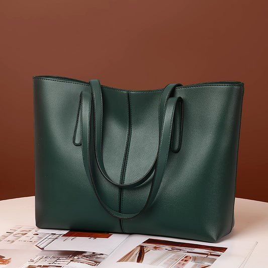 Large Leather Tote Bag with Double Shoulder Straps