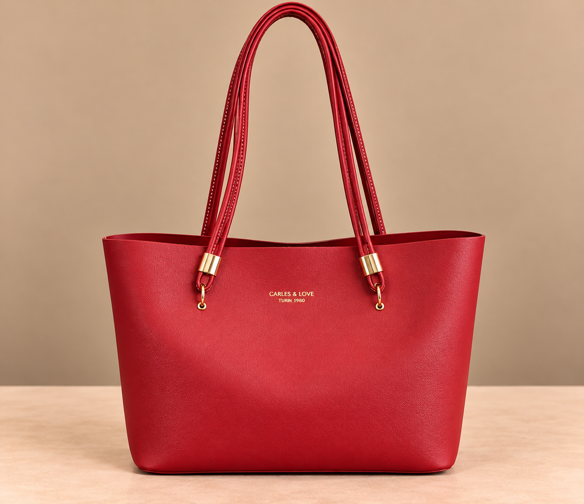 Large Leather Tote Bag with Gold Hardware