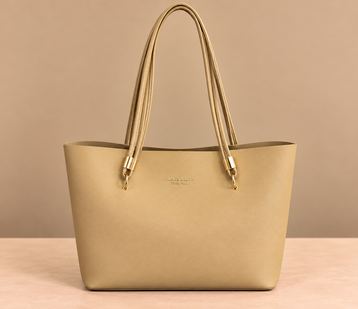 Large Leather Tote Bag with Gold Hardware