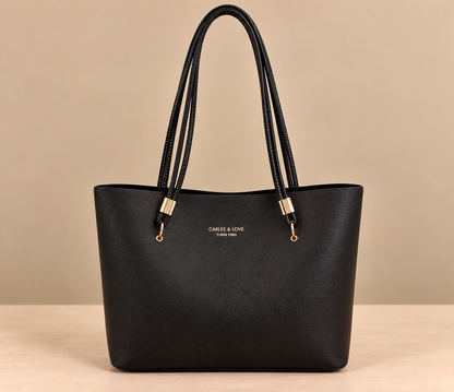 Large Leather Tote Bag with Gold Hardware