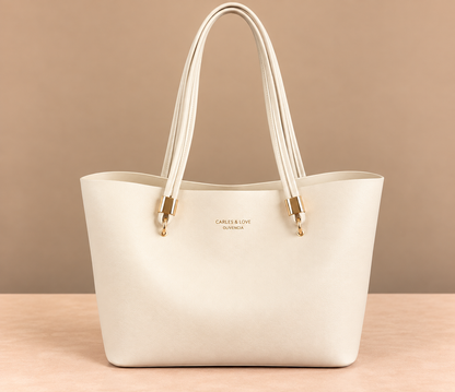 Large Leather Tote Bag with Gold Hardware