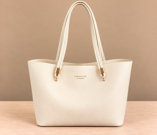 Large Leather Tote Bag with Gold Hardware