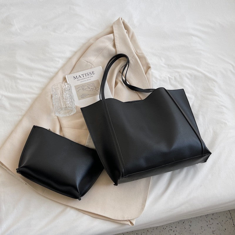 Large Leather Tote Bag with Inner Pouch